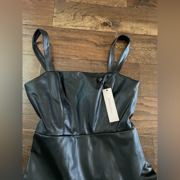 BCBGENERATION-Women's Faux-Leather Flounce-Hem Mini Dress-XS-black Retail $128 - Picture 5 of 12